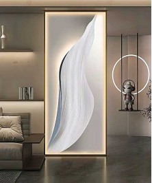 The Gray Panel With The Golden Frame Has Elegant Lighting